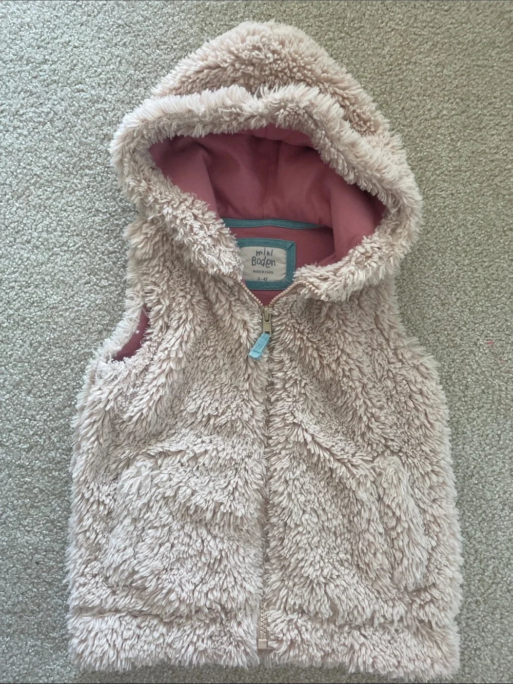 Mini Boden Plush Blush Hooded Faux-Sherpa Vest
